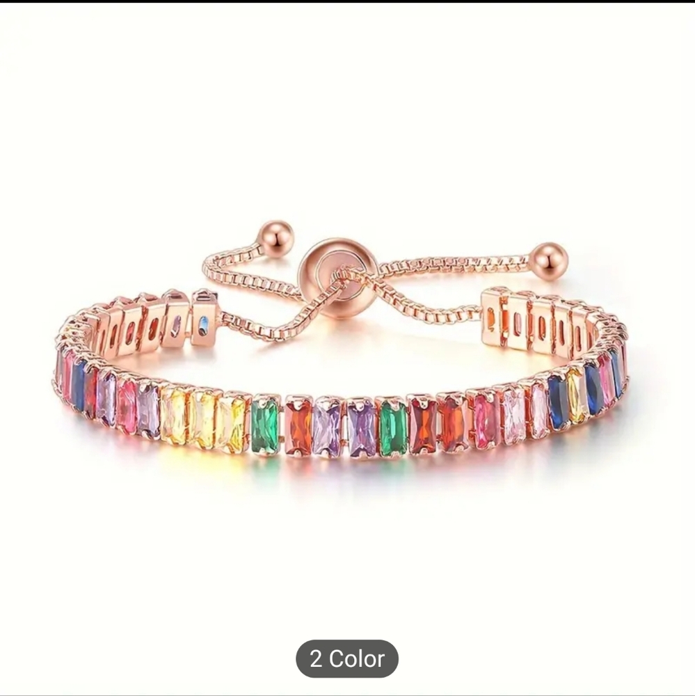🎉🎉NEW🎉🎉 PRETTY!! Multi-color Rectangle CZ Copper Adjustable Bracelet